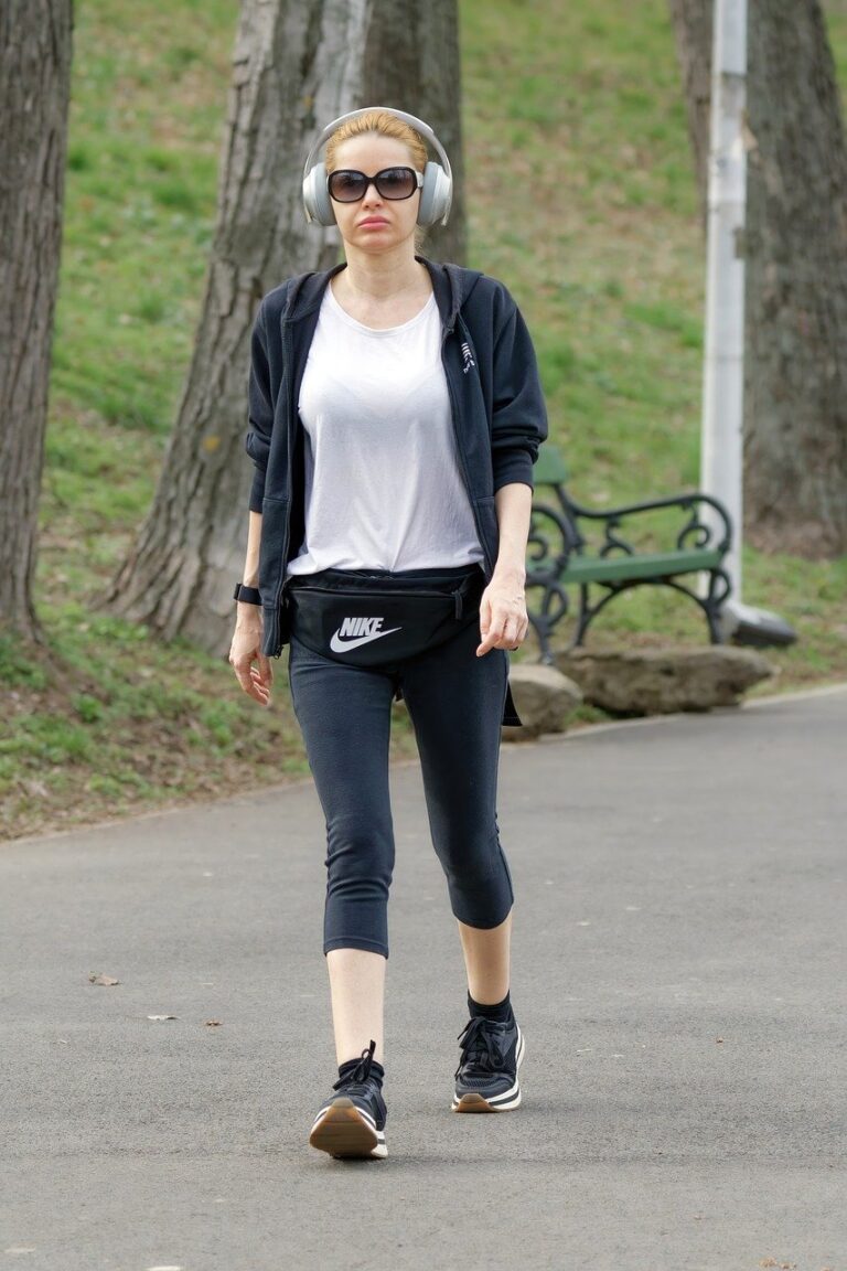 woman, young, nature, casual, sunglasses, earphones, walking, alley, park, trees, relaxation, spring, lifestyle