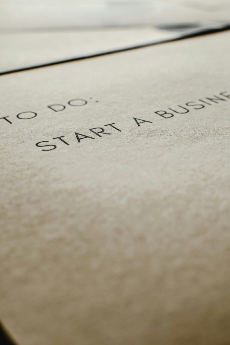 A focused image of a to-do list featuring 'Start a Business' on paper.
